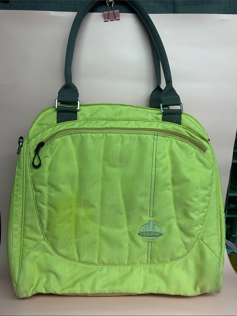 Vaude   Lime Green Quilted Tote Bag with Dark Handles